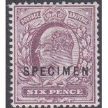 STAMPS GREAT BRITAIN - 1911 6d Bright Magenta over printed Specimen, very scarce Edward shade,