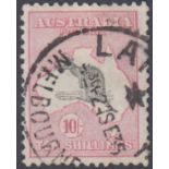 STAMPS AUSTRALIA - 1932 10/- grey & pink Kangaroo, wmk 'C OF A', good used, SG 136.