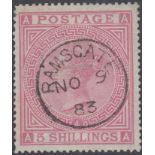 STAMPS GREAT BRITAIN - 1882 5/- pale rose, anchor watermark blued paper,