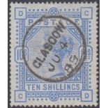 STAMPS GREAT BRITAIN 1883 10/- pale ultramarine fine used Glasgow CDS SG 183a Cat £550