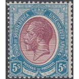 STAMPS SOUTH AFRICA - 1913 5/- Reddish Purple and Light Blue,