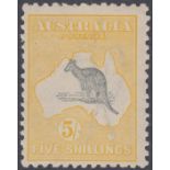 STAMPS AUSTRALIA - 1918 5/- Grey and Yellow,