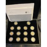 COINS - 2008 25th Anniversary of One Pound coin in proof silver and gold plate in display case with