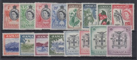 STAMPS JAMAICA 1956 QEII complete set of 16 values to £1, lightly M/M (some U/M), SG 159-74.