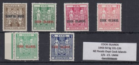 STAMPS COOK ISLANDS Stockcard with six overprinted New Zealand Officials, all U/M; SG 131w, 132,