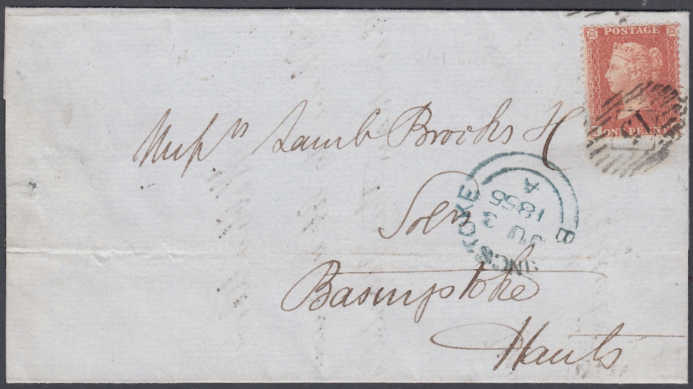 STAMPS GREAT BRITAIN 1855 1d Red C3 plate 3 (ND) on entire wrapper, London to Basingstoke.