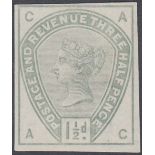 STAMPS GREAT BRITAIN 1883 1 1/2d IMPERF colour trial in GREEN on white paper,