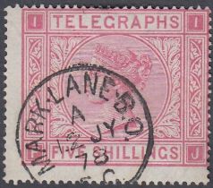 STAMPS GREAT BRITAIN 1876 5/- Rose Telegraph fine used SG L231