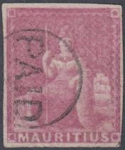 STAMPS MAURITIUS 1856 9d Dull Magenta IMPERF, very fine used,