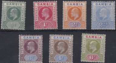 STAMPS GAMBIA 1902 EDVII wmk Crown CA, M/M short set of 7 values, 1/2d to 6d, SG 45-51.