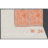 STAMPS GREAT BRITAIN 1921 2d Orange, fine mounted mint corner marginal W 24 control pair,