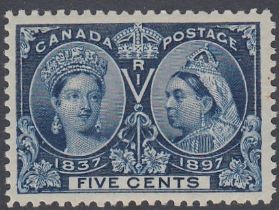 STAMPS CANADA 1897 Jubilee 5c deep-blue, fine lightly M/M, SG 128.