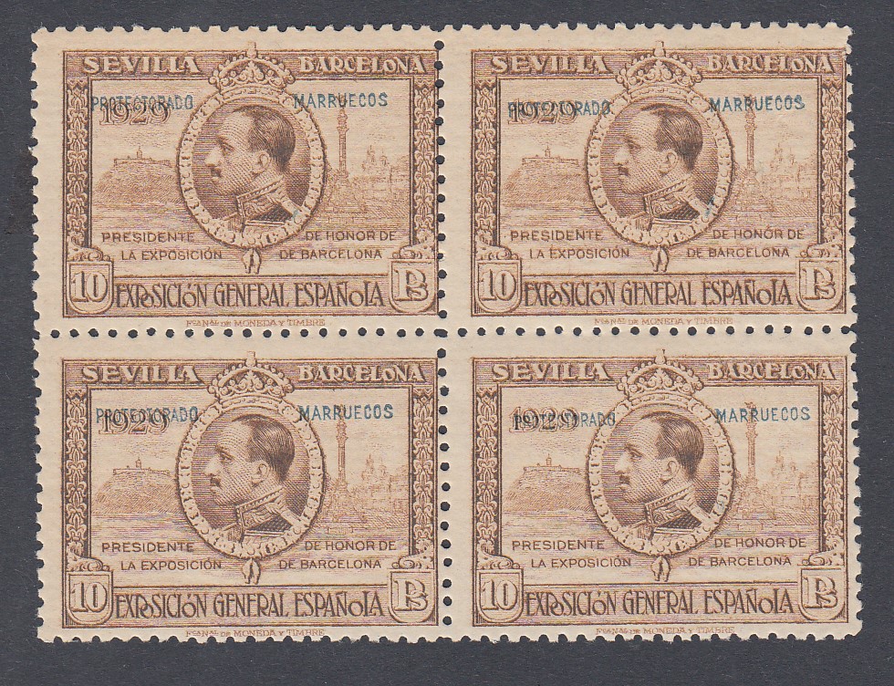 STAMPS Spanish Morocco 1929 Seville-Barcelona Stamp Exhibition 10p in an unmounted mint block of