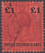 STAMPS BRITISH SOLOMAN ISLANDS 1914 £1 Purple and Black/Red good used example SG 38