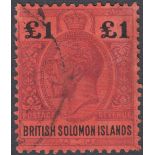 STAMPS BRITISH SOLOMAN ISLANDS 1914 £1 Purple and Black/Red good used example SG 38