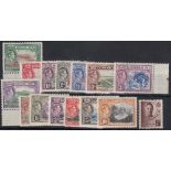 STAMPS DOMINICA 1938 GVI complete set of 15 values to 10/-, lightly M/M, SG 99-109a.