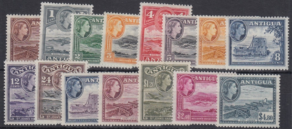 STAMPS ANTIGUA 1953 QEII complete set of 15 values, M/M, SG 120a-34.