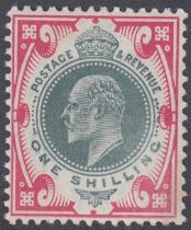 STAMPS GREAT BRITAIN 1902 1/- Dull Green and Carmine PINK, unlisted shade,