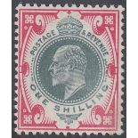 STAMPS GREAT BRITAIN 1902 1/- Dull Green and Carmine PINK, unlisted shade,