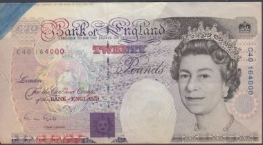 BANKNOTE £20 note Gill, miss-cut in used condition,
