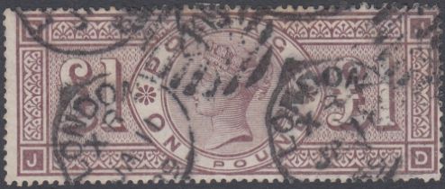 STAMPS GREAT BRITAIN 1888 £1 Brown Lilac, good to fine used example, ORBS,