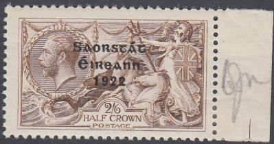 STAMPS IRELAND 1922 Seahorse 2/6 chocolate-brown, Thom opt, lightly M/M with margin, SG 64.