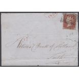 STAMPS GREAT BRITAIN 1841 1d Red plate 174 (CC) used on part entire Anstruther to Leith,