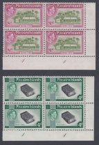 STAMPS PITCAIRN 1951 4d and 8d mint marginal blocks of four,