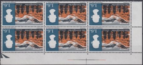 STAMPS GREAT BRITAIN 1966 Landscapes 1/6d unmounted mint non phos block of six with inverted