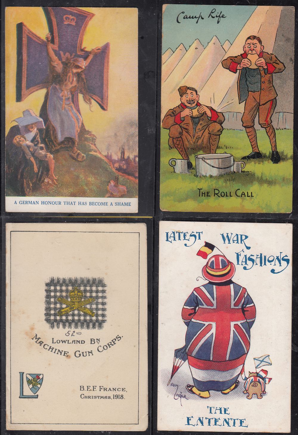 POSTCARDS Military, interesting selection in green album of WWI with comic cards, - Image 2 of 2
