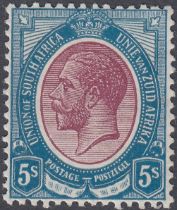 STAMPS SOUTH AFRICA 1913 George V 5/- reddish purple & light blue, lightly M/M, SG 15a.