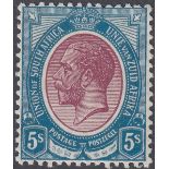 STAMPS SOUTH AFRICA 1913 George V 5/- reddish purple & light blue, lightly M/M, SG 15a.