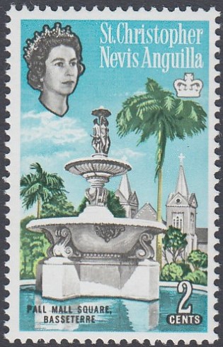 STAMPS ST KITTS 1963-69 QEII 2c Pall Mall Square, yellow omitted (on fountain & church), fine U/M,