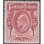 STAMPS FALKLANDS 1904 EDVII 5/- red, fine M/M, SG 50.