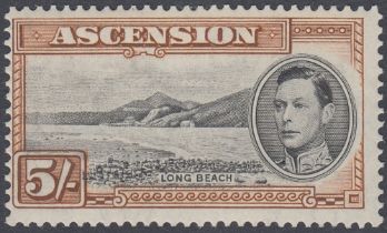 STAMPS ASCENSION 1938 5/- Black and Yellow Brown, perf 13.