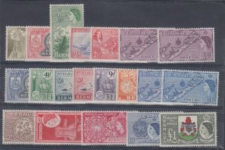 STAMOS BERMUDA 1953 QEII complete set of 18 values to £1, also type II for 3d & 1/3d values,