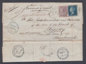 STAMPS GREAT BRITAIN RAILWAY - 1858 registered cover from Wreham to Llanelly,