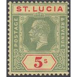 STAMPS ST LUCIA 1921 George V 5/- green & red/pale yellow, fine M/M, SG 105.