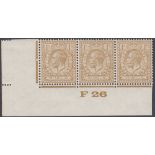 STAMPS GREAT BRITAIN 1924 1/- Bistre F26 control strip of three,