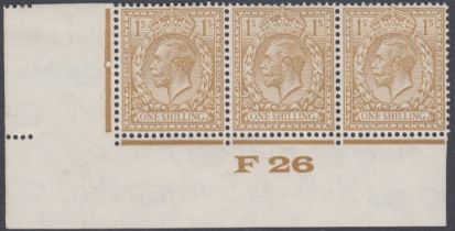 STAMPS GREAT BRITAIN 1924 1/- Bistre F26 control strip of three,