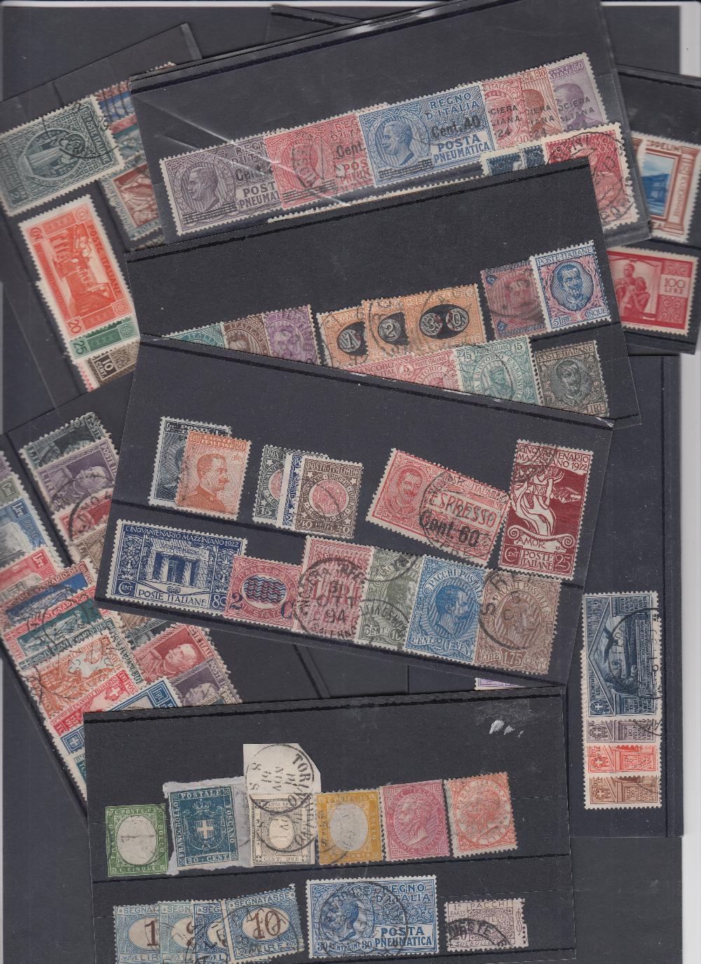 STAMPS ITALY Small batch of early issues mint and used on stock cards, useful lot,