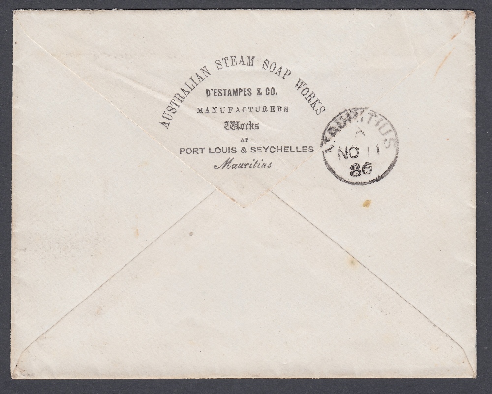 POSTAL HISTORY SEYCHELLES 1879-80 8c blue from Mauritius use on envelope and cancelled by B24 - Image 2 of 2