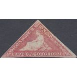 STAMPS CAPE OF GOOD HOPE 1855 1d rose red unused example (no gum), possible staining to top