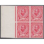 STAMPS GREAT BRITAIN 1911 1d IMPERF plate proof block of four.