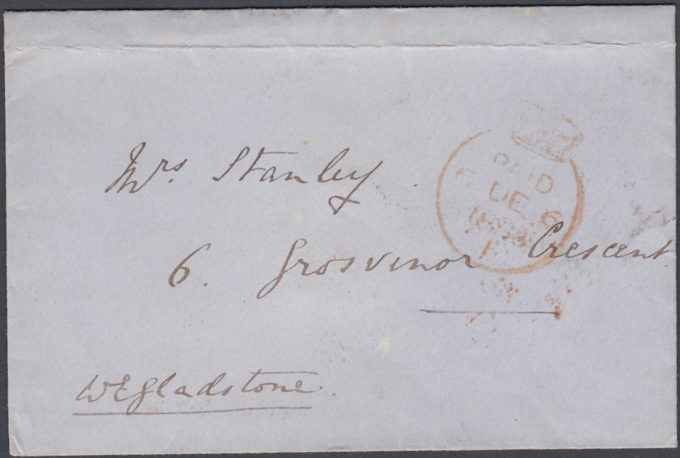 AUTOGRAPHS WILLIAM GLADSTONE, 1834 envelope with a London 'Paid' datestamp in red and signed W. E.