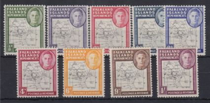 STAMPS FALKLANDS GVI Falkland Islands Dependencies 1946 thin maps set mounted mint Cat £90