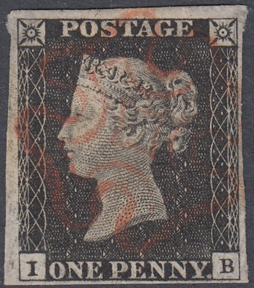 STAMPS GREAT BRITAIN PENNY BLACK Plate 1 (IB) four margin (close at right side),