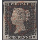 STAMPS GREAT BRITAIN PENNY BLACK Plate 1 (IB) four margin (close at right side),