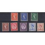 STAMPS GREAT BRITAIN 1959 QEII Wilding Phosphor Graphite set of 8, SG 599/609.