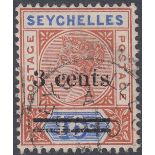 STAMPS SEYCHELLES 1901 3c on 16c Chestnut and Ultramarine, fine used,